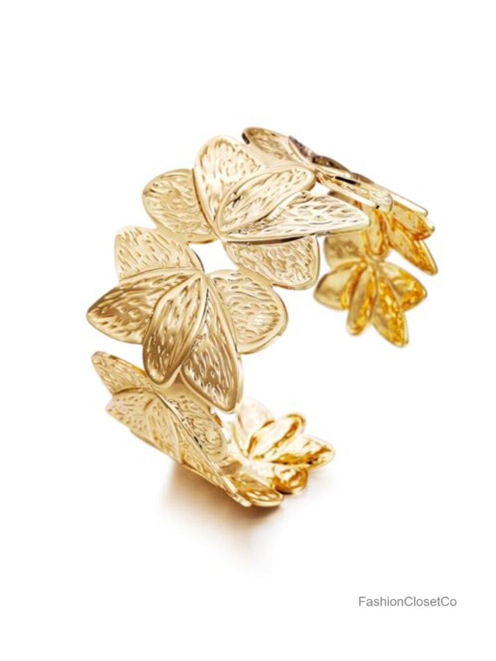 Gold Plated Ginkgo Leaf Cuff Bangle Bracelet Women Chunky Wide Statement